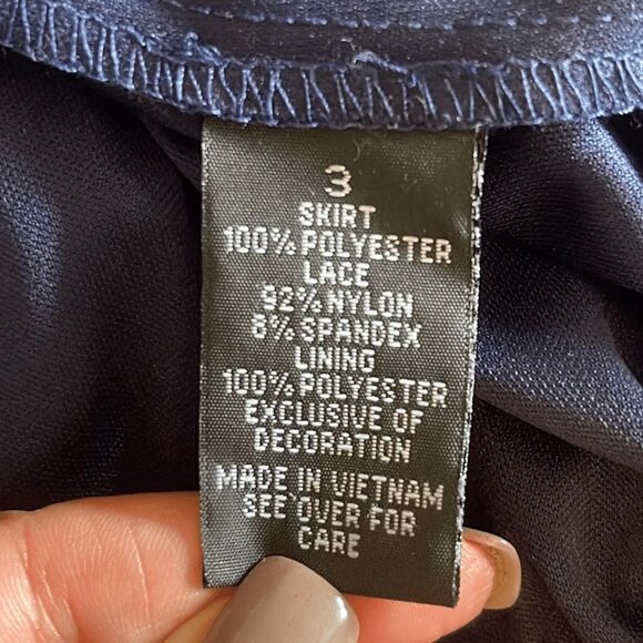 By & By Womens Lace Dress Lined Hi Low Fit Flare Sleeveless Cream Navy Blue 3 - Picture 7 of 10